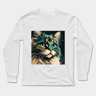 Colorful Cat Kitten Lover - Cute Cat Face Long Sleeve T-Shirt